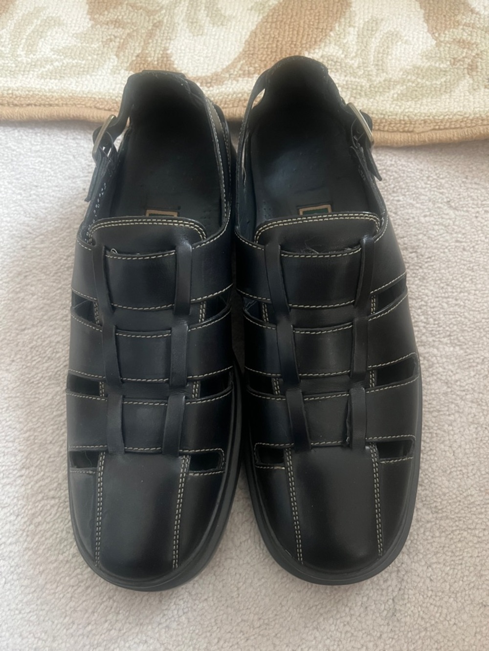 Cole Haan Black Leather Fisherman Sandals with Contrast Stitching